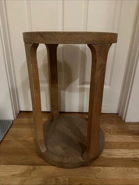 Solid Wood Round Accent Stool in Natural Brown